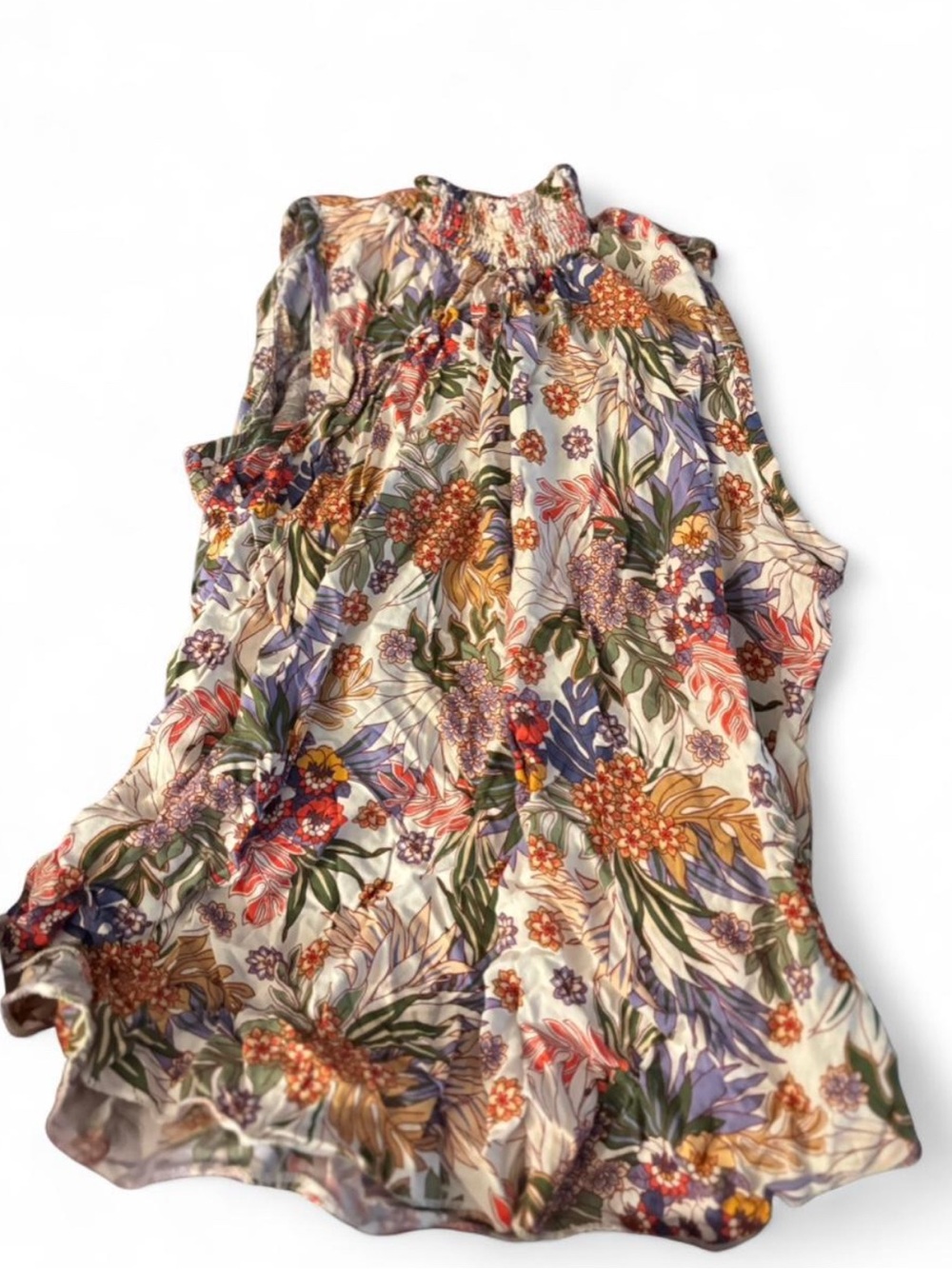 Floral Smocked Neck Tank Top - Cream Multi